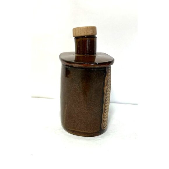 Icy Road Clay Pottery Stoneware Flask Pelican Wood Cork Stopper Artist Stamped - Picture 2 of 9